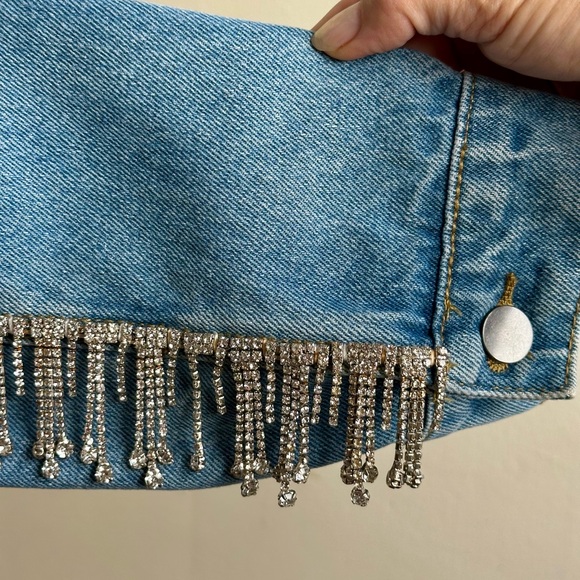 Superdown Raya Rhinestone Fringe Jean Denim Jacket - Picture 9 of 11